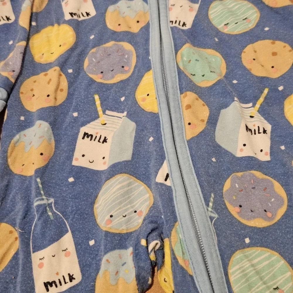 Little Sleepies Milk & Cookies Zippy 0-3M Blue Bamboo Pajamas